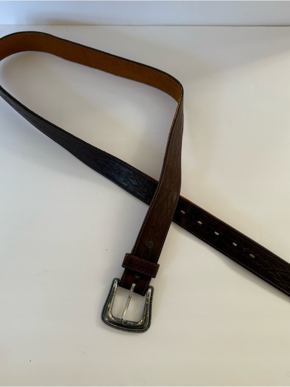 vintage USA made TONY LAMA buckle belt 40 brown TOOLED cowhide leather WESTERN